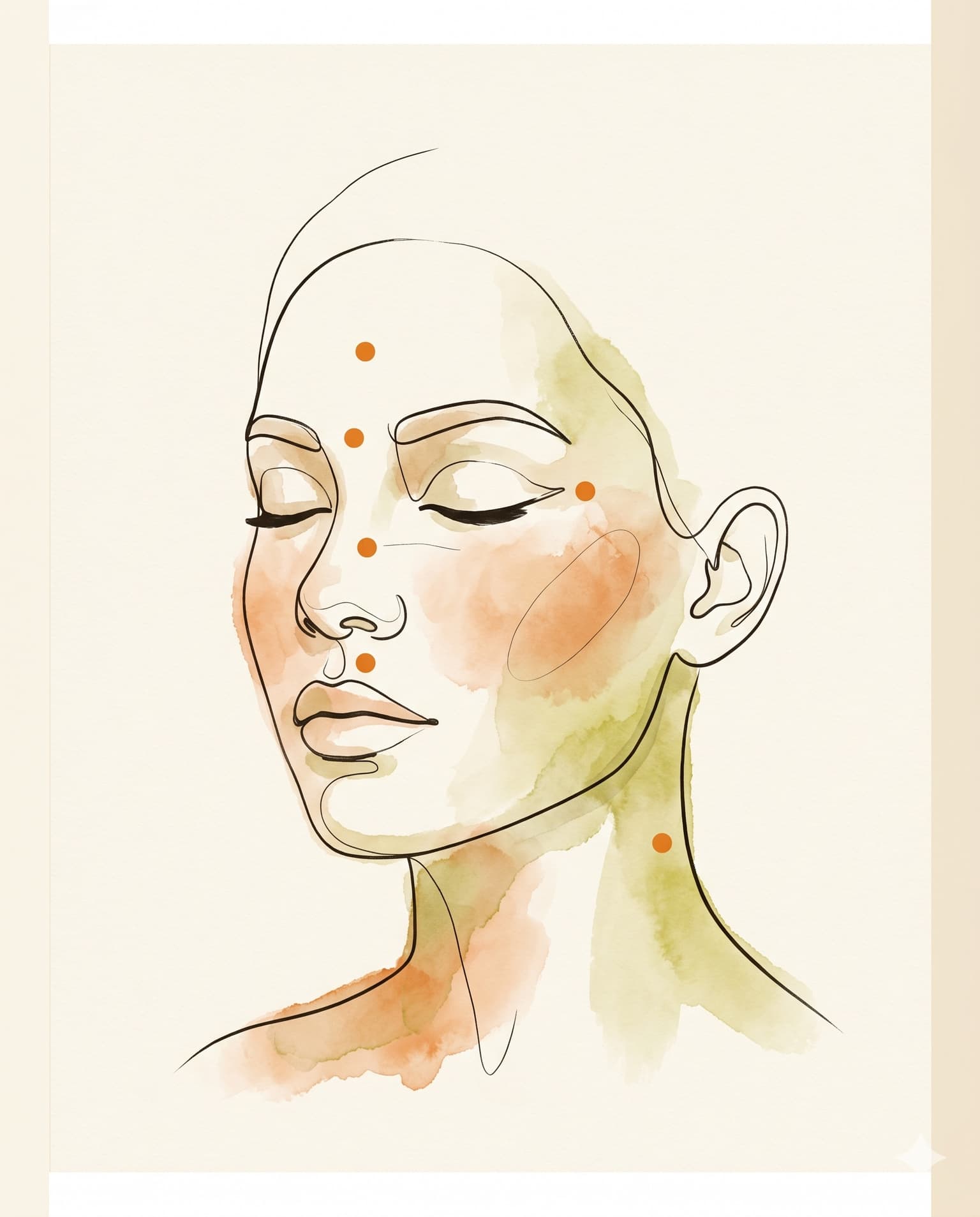 Ilustração do rosto feminino indicando os pontos de aplicação de toxina botulínica